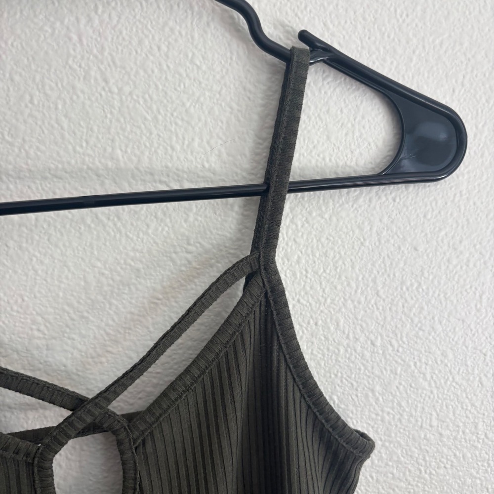 Charlotte Russe Olive Green Ribbed Strappy Keyhole Bodysuit Snap Crotch Size S - Picture 5 of 9